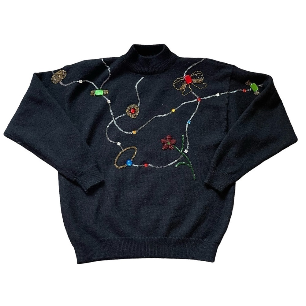 Drama International Vintage Black Wool Blend Beaded Sweater